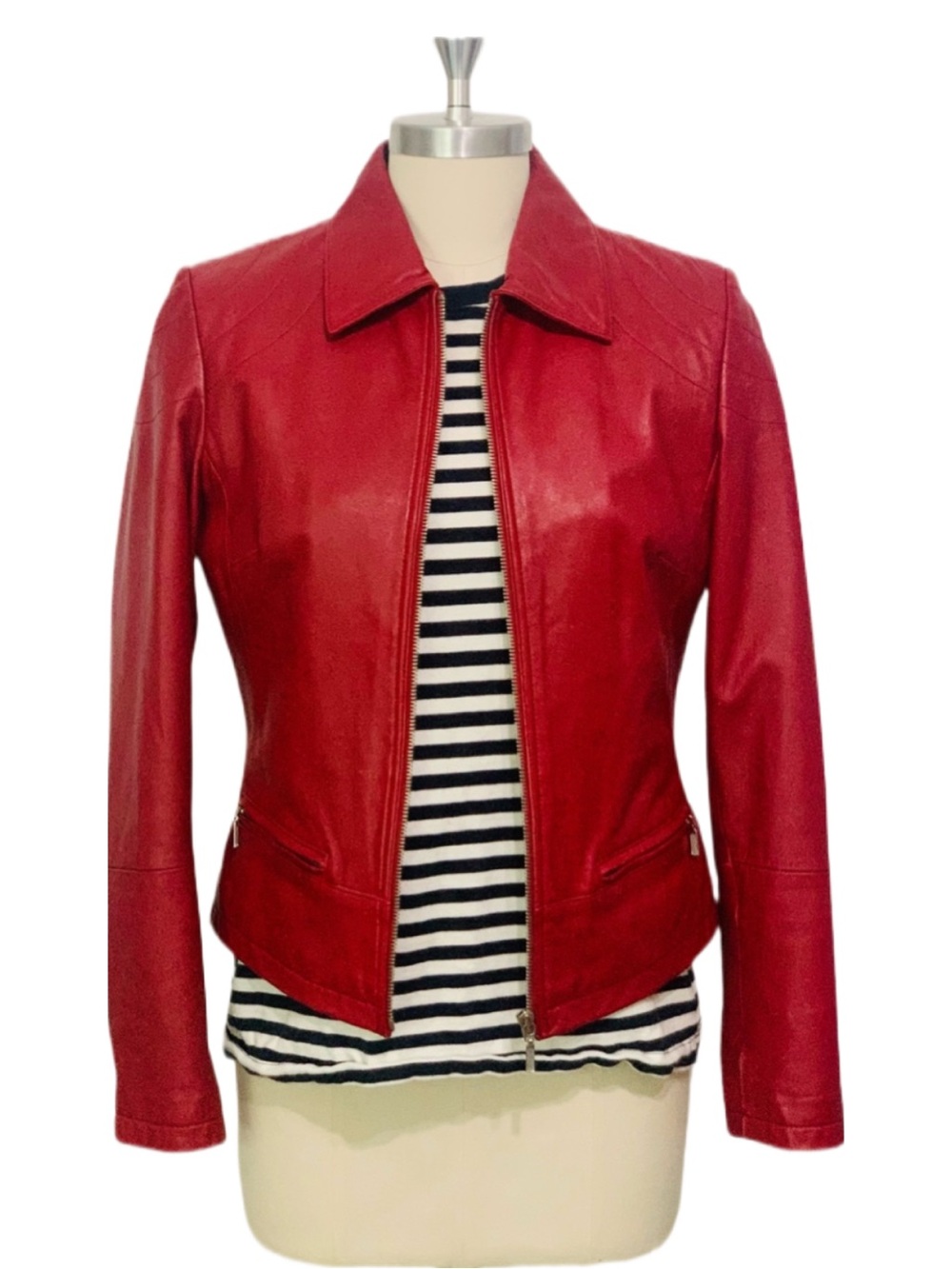 Georgiou Red Leather Zip-Front Women's Jacket Size 6